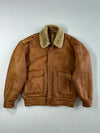 Vintage 80s Genuine Shearling Cognac Leather Aviator Bomber Jacket Furr Inside (2XL)