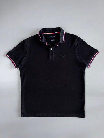 Tommy Hilfiger Vintage Black Tipped Collar Polo T-Shirt (L)