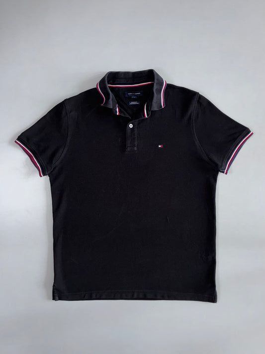 Tommy Hilfiger Vintage Black Tipped Collar Polo T-Shirt (L)