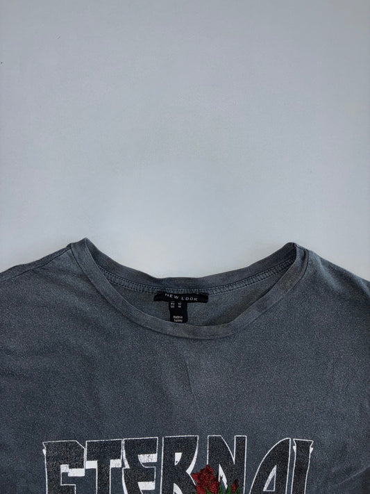 New Look “Eternal World Tour” Leopard Rose Graphic Acid Wash Oversized T-Shirt Grey (XL)