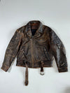 Vintage 90s Classic Gear Distressed Brown Leather Biker Jacket (XL)