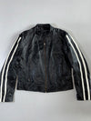 Black Leather Racer Jacket with White Stripes (XL)