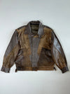 Distressed Two-Tone Brown Leather(Detechable Collar & Arms) Aviator Jacket (2XL)
