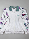 Vintage Pierre Cardin White Abstract Print Windbreaker Jacket (2XL)