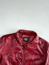 Fashcre Italy Mode Oxblood Red Leather Button-Up Jacket,Women’s (S)