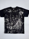 Vintage Aquila Patriot Brand Viking Longship All-Over Print T-Shirt | Black (L)