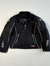 Moto One Italian-Design Textile Motorcycle Jacket Black with White Piping, Removable Mesh Liner Padded (XS)