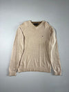 Tommy Hilfiger Cream Lambswool V-Neck Sweater (S/M)