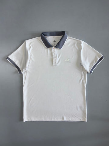 Adidas Club Solid Polo T-Shirt  White with Navy Stripe Tipping (L/XL)