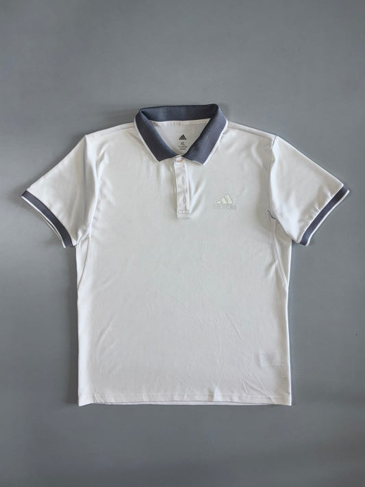 Adidas Club Solid Polo T-Shirt  White with Navy Stripe Tipping (L/XL)