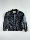 Vintage 90s More & More Black Leather Bomber Jacket – Zip Chest Pockets (2XL)