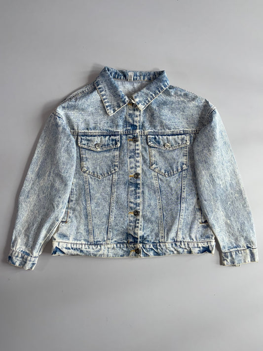 Jiao Ma Hua | Acid Wash Denim Trucker Jacket | Blue (S)