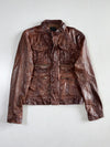 Codes Combine for Men  Brown Leather Jacket  Multi-Pocket Zip Utility Jacket (S)