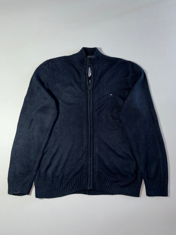 Tommy Hilfiger Navy Full-Zip Mock Neck Cotton Knit Sweater (XL)