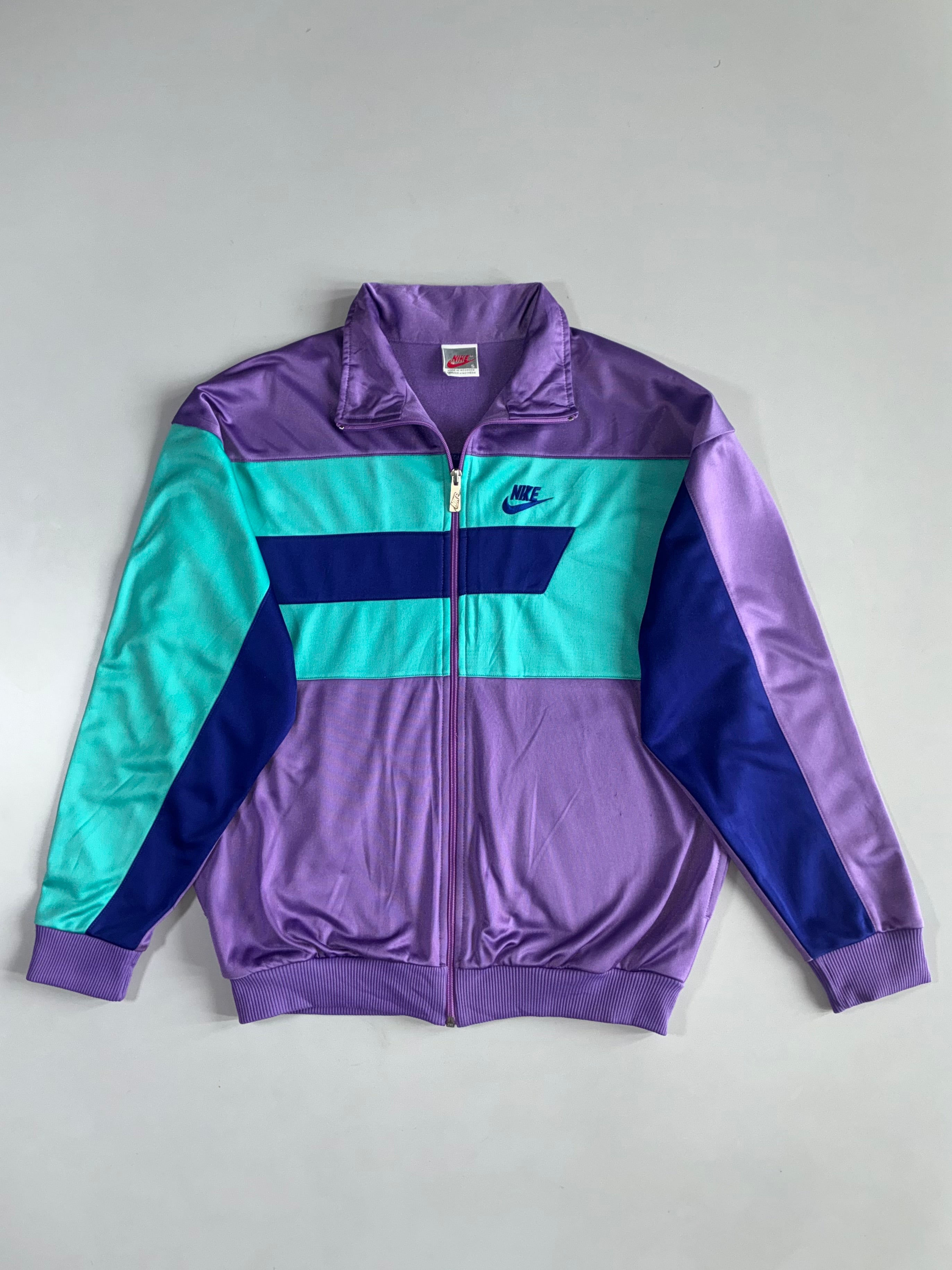 Vintage 80s Nike Colorblock Track Jacket Purple Teal Navy Full Zip