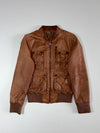 Amaze Brown Leather Multi-Pocket Bomber Jacket (S)