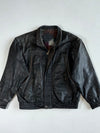 Vintage 90s M. Duncan Black Leather Bomber Jacket – Paisley Patchwork Lining (XL)