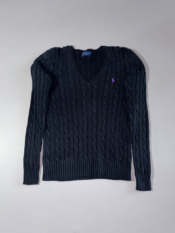 Polo Ralph Lauren Cable Knit V-Neck Sweater – Black (S)