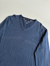 Tommy Hilfiger Blue Cotton Cashmere V-Neck Sweater – Size (L)