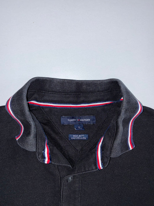Tommy Hilfiger Vintage Black Tipped Collar Polo T-Shirt (L)