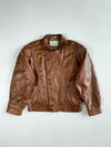 Vintage 90s London Fog Charcoal Leather Bomber – Contrast Suede Collar (M)