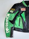 Vintage Kawasaki Racing Heavy Pure Leather  Jacket with NGK, Arai & Bridgestone Sponsor Patches (PADDED) (M)