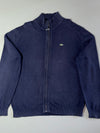 Lacoste Navy Blue Full Zip Cotton Knit Sweater (XL)