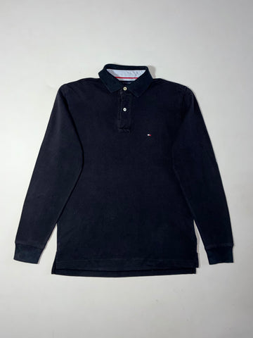 Vintage Tommy Hilfiger Black Long Sleeve Polo Shirt (L)