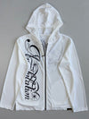Y2K White Ribbed Script Print Zip Hoodie – Japanese Brand (S)