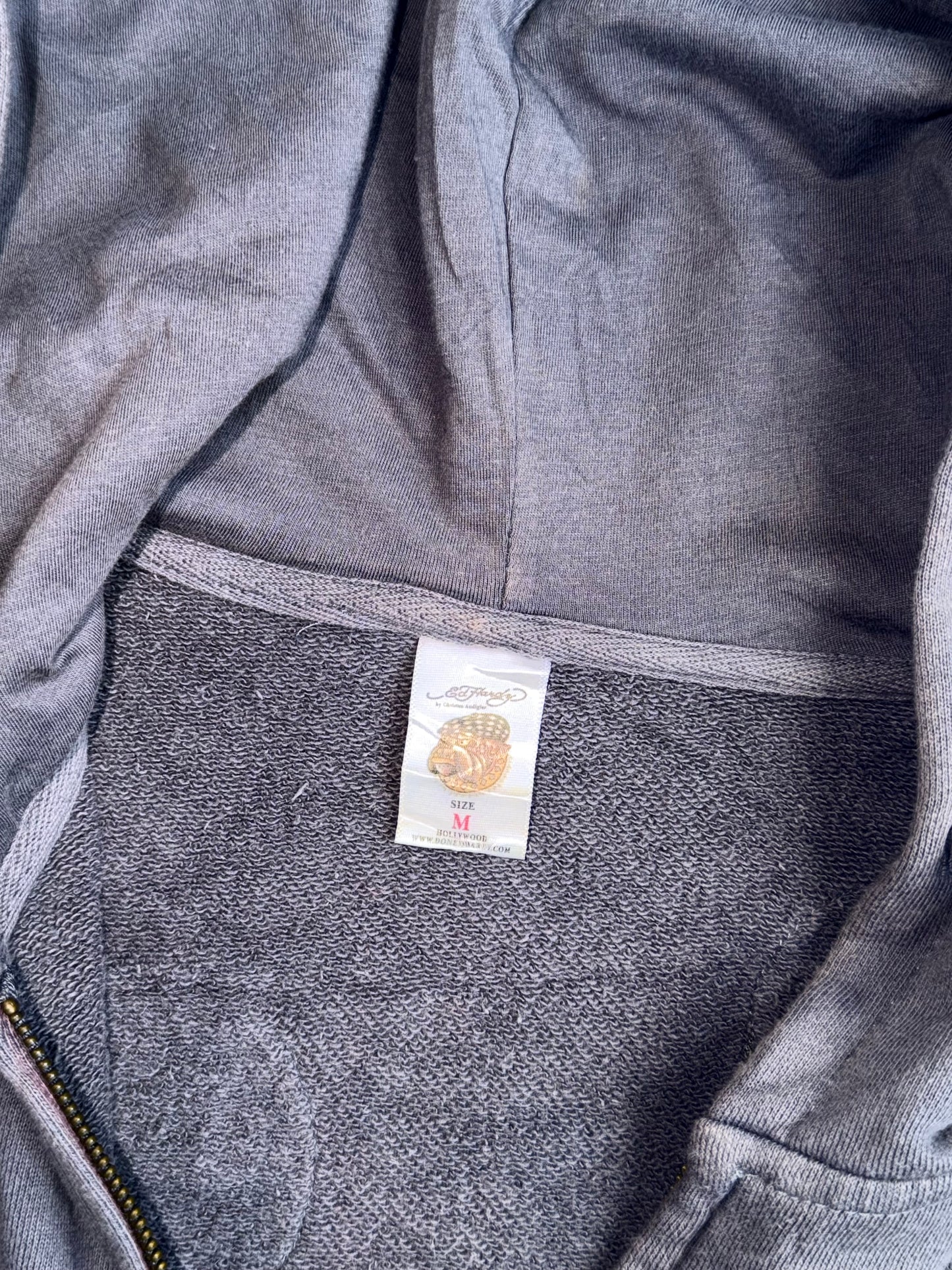 !      Ed Hardy 'Skull & Pistons' Rhinestone Zip-Up Jacket - Slate Grey (U.RARE) (M/L)