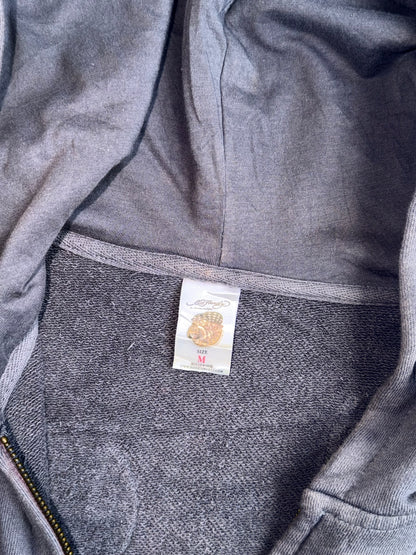 !      Ed Hardy 'Skull & Pistons' Rhinestone Zip-Up Jacket - Slate Grey (U.RARE) (M/L)