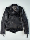 Women’s Black Asymmetric Zip Leather Biker Jacket (XS)