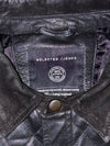 Multiplex Black Pure Leather Jacket Contrast-Stitch Collared Jacket (L)