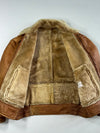 Vintage 80s Genuine Shearling Cognac Leather Aviator Bomber Jacket Furr Inside (2XL)