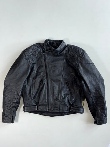 Vintage Black Leather Motorcycle Biker Jacket with CE Protection(M/L)