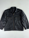 Vintage Black Leather Zip Jacket with Chest Zip Pockets, Made in India (2XL)