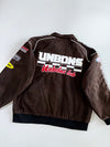 UNBDNS International Champions #94 Checkered Flag Multi-Patch Embroidered Brown Bomber Jacket (L/XL)