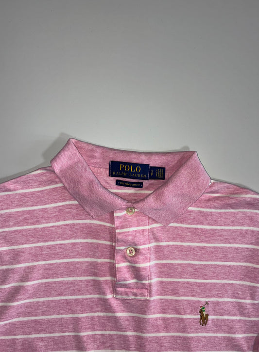 Polo Ralph Lauren Striped Custom Slim Fit Polo – Pink/White (S)
