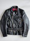 Classic Gear Black Leather Biker Jacket with Belt & Quilted Shoulders (L)