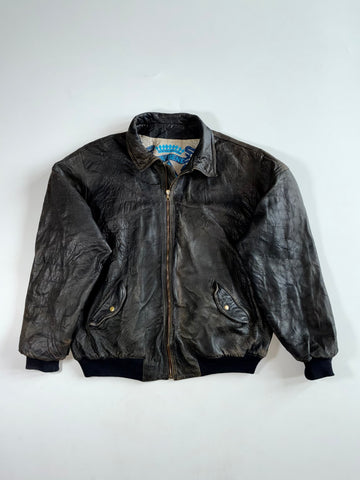 Vintage Va Bene Black Leather Bomber Jacket (2XL)