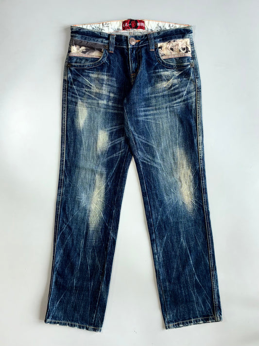 Vintage Oniarai Japanese Tattoo Art Denim Jeans (W:32 |L:41)