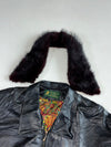 U.S. Polo Assn. Black Leather Cropped Bomber with Burgundy Fur Collar & Paisley Lining Women’s(S)