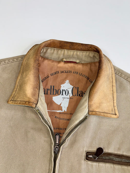 Vintage Marlborn Classic’s Original Hard Cotton Jacket W/ Leather Collar RARE (L)