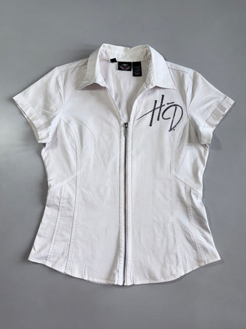 Harley-Davidson | Zip-Up Corset Top Rine Stone Logo (M)