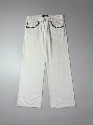Armani Jeans White Linen Trousers Camo Pocket Trim (W:35) (L:41)