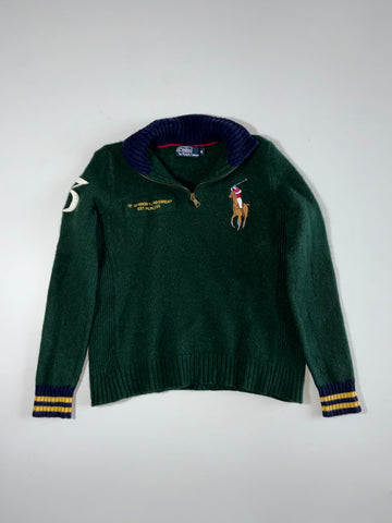 Vintage Polo Ralph Lauren "1st Division RL Regiment" Big Pony Half-Zip Wool Sweater – Forest Green (XS/S)