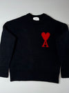 AMI Paris Black Wool Sweater with Red Heart Logo (L)