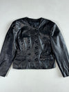 Vintage Black Crinkle Leather Collarless Double-Breasted Cropped Jacket Women’s (S)