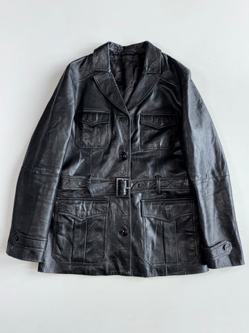 Vintage Black Leather Belted Jacket Women’s (M)