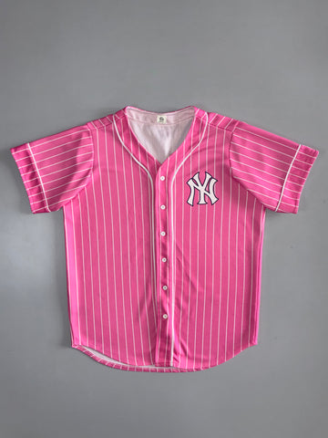 NY Yankees Pinstripe Baseball Jersey – Pink (L)